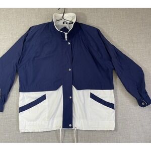 VTG Andy Johns Windbreaker Jacket L Navy White Colorblock Retro 90s‎ Style